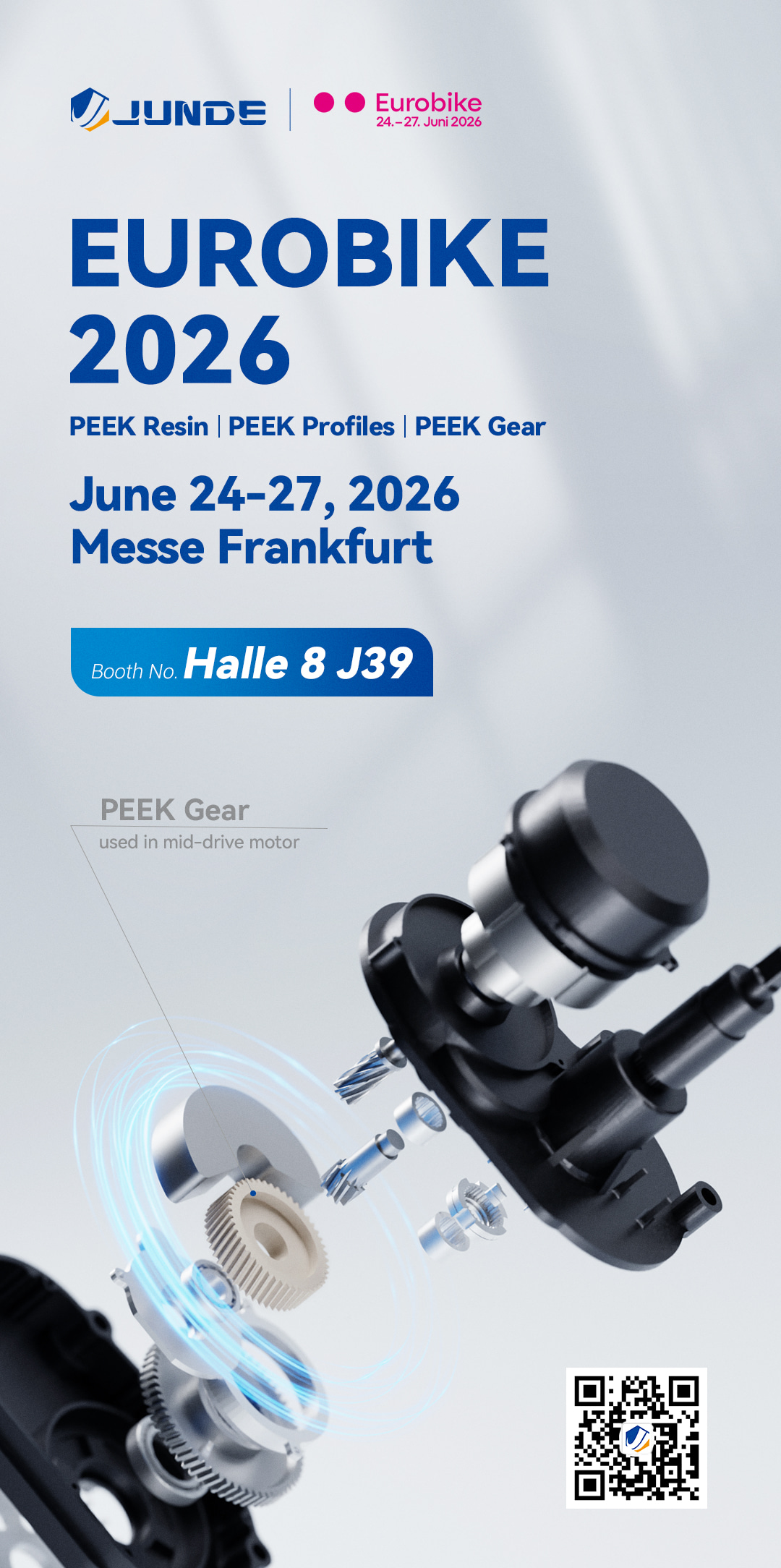 JUNDE auf der Eurobike 2026 | Entdecken Sie fortschrittliche PEEK-Lösungen für die Fahrradindustrie - JunDe JUNDE auf der Eurobike 2026 | Entdecken Sie fortschrittliche PEEK-Lösungen für die Fahrradindustrie Bild 1